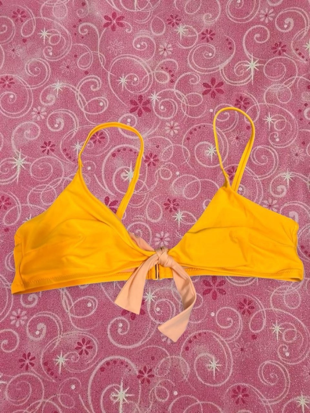 aerie Yellow Bikini Top with Peach Tie Front